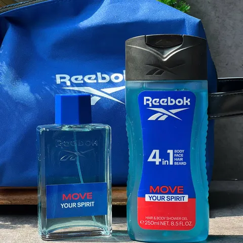 Set Nước Hoa Reebok Move Your Spirit Cho Nam 100ml - EDT + Sữa Tắm 250ml + Túi Vải - Hương Thơm Tươi Mát, Năng Động, Thể Thao