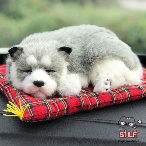 Thú Bông Cún Xám Trắng Lọc Không Khí Than Hoạt Tính - Đồ Trang Trí Xe Hơi Ô Tô Giống Thật 99% Khử Mùi Hiệu Quả