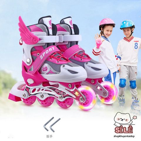 Giày Trượt Patin Phát Sáng Hồng Cho Trẻ Em - QF Thế Hệ Mới, Kèm 2 Thanh Cờ Lê Tháo Lốp, Phù Hợp Cho Người Lớn và Trẻ Nhỏ