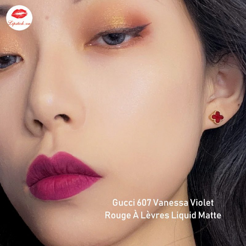 Son Kem Gucci 607 Vanessa Violet - Son Môi Cao Cấp Màu Hồng Mận Quyến Rũ Chính Hãng, Lên Màu Chuẩn, Dễ Dàng Sử Dụng