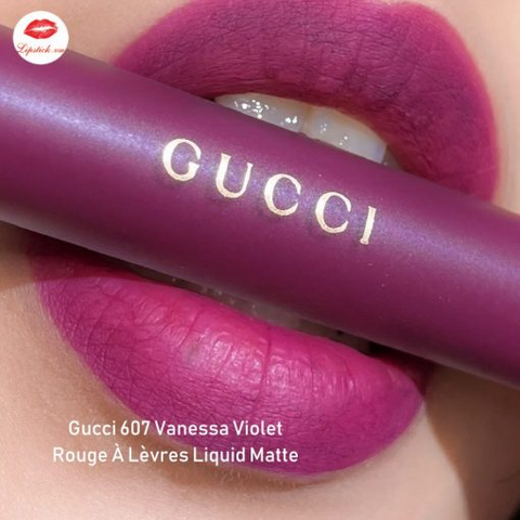 Son Kem Gucci 607 Vanessa Violet - Son Môi Cao Cấp Màu Hồng Mận Quyến Rũ Chính Hãng, Lên Màu Chuẩn, Dễ Dàng Sử Dụng