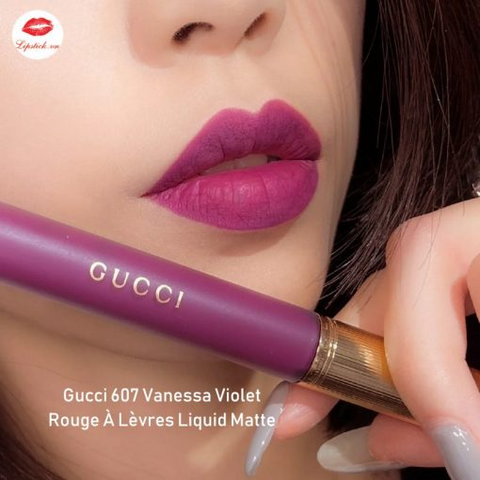 Son Kem Gucci 607 Vanessa Violet - Son Môi Cao Cấp Màu Hồng Mận Quyến Rũ Chính Hãng, Lên Màu Chuẩn, Dễ Dàng Sử Dụng