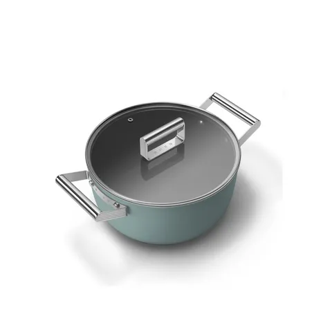 Nồi Casserole SMEG CSF2412EGM 24cm Màu Xanh Ngọc - Nhôm Rèn Chống Dính, Dung Tích 4,6L, Phù Hợp Mọi Loại Bếp, Sản Xuất Ý