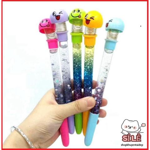 Bút Nước Nhũ Emoji Mặt Cười - Bút Bi Lò Xo Dễ Thương, Chất Lượng Cao, Xu Hướng Văn Phòng Phẩm 2023