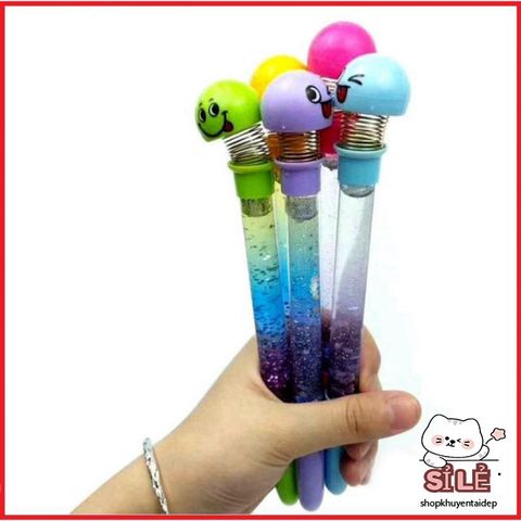 Bút Nước Nhũ Emoji Mặt Cười - Bút Bi Lò Xo Dễ Thương, Chất Lượng Cao, Xu Hướng Văn Phòng Phẩm 2023