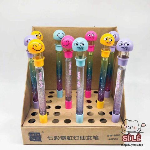 Bút Nước Nhũ Emoji Mặt Cười - Bút Bi Lò Xo Dễ Thương, Chất Lượng Cao, Xu Hướng Văn Phòng Phẩm 2023