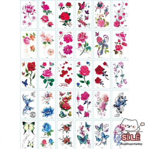 Miếng Dán Hình Xăm Nhỏ Độc Đáo - Combo 30 Tờ Thể Hiện Cá Tính, Dễ Dàng Sử Dụng, Không Gây Kích Ứng Da