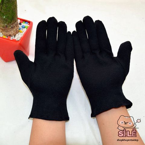 Bộ găng tay cotton trắng/đen - Lựa chọn tiện lợi 10-50 đôi, chất liệu thoáng mát, giá rẻ, dễ sử dụng cho mọi công việc hàng ngày.