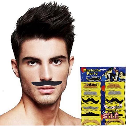 Bộ 12 Râu Giả Mày Đen Hài Hước cho Nam - Phụ Kiện Thời Trang Thú Vị cho Tiệc Halloween và Hóa Trang