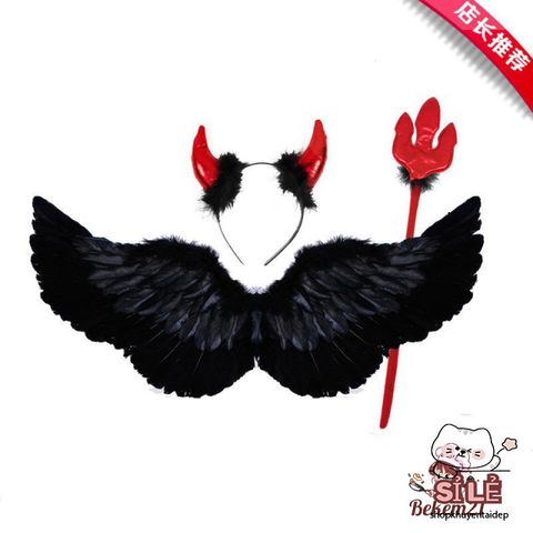 Cánh Thiên Thần Hóa Trang - Cánh Ác Quỷ Lông Vũ Đen Trắng Cho Tiệc Halloween, Biểu Diễn & Lễ Hội