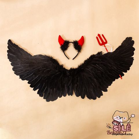 Cánh Thiên Thần Hóa Trang - Cánh Ác Quỷ Lông Vũ Đen Trắng Cho Tiệc Halloween, Biểu Diễn & Lễ Hội