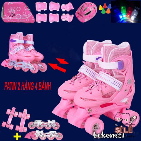 Giày trượt patin 4 bánh cho trẻ em từ 2-14 tuổi - Bộ bảo vệ và phụ kiện đầy đủ, an toàn và dễ dàng tập luyện