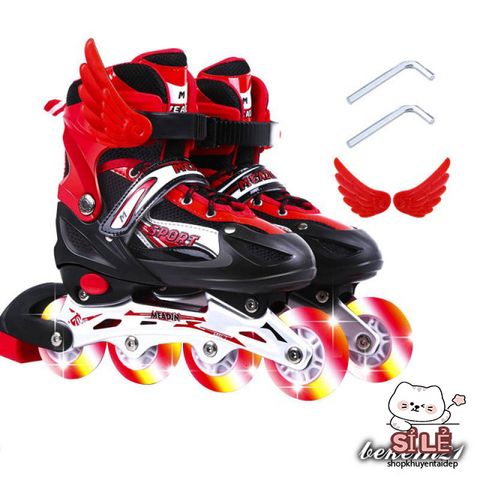 Giày Patin Phát Sáng Trẻ Em QF - Bộ 6 Miếng Bảo Hộ + 2 Thanh Cờ Lê Tháo Lốp - Giày Trượt Cao Cấp, An Toàn Cho Bé Yêu