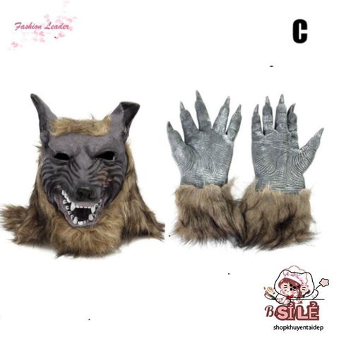Găng Tay và Mặt Nạ Người Sói Cao Su - Trang Phục Halloween Hóa Trang Độc Đáo Cho Bữa Tiệc & Lễ Hội
