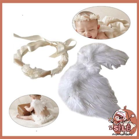 Cánh Thiên Thần Lông Vũ Dễ Thương - Đạo Cụ Chụp Ảnh Cho Trẻ Sơ Sinh 0-3 Tháng, Thích Hợp Các Dịp Đặc Biệt, Tiệc Tắm, Giáng Sinh