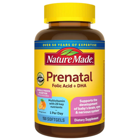 Viên uống Vitamin Tổng Hợp Prenatal + DHA Nature Made cho Bà Bầu - 150 Viên, Hỗ Trợ Dinh Dưỡng Thai Kỳ, Xuất Xứ Mỹ