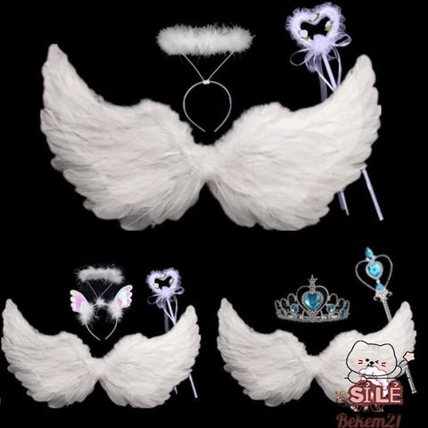 Bộ Cánh Thiên Thần Cho Trẻ Em - Phụ Kiện Hóa Trang Halloween & Giáng Sinh, Kèm Băng Đô Halo và Đũa Phép Cổ Tích, Dễ Thương, Thích Hợp Tiệc Tùng