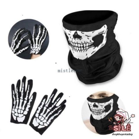 Bộ Găng Tay & Mặt Nạ Hình Xương Ma Quái Cho Halloween - Trang Phục Hóa Trang Độc Đáo, Tiệc Tùng, Chụp Ảnh