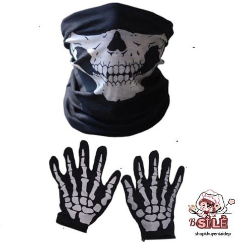 Bộ Găng Tay & Mặt Nạ Hình Xương Ma Quái Cho Halloween - Trang Phục Hóa Trang Độc Đáo, Tiệc Tùng, Chụp Ảnh