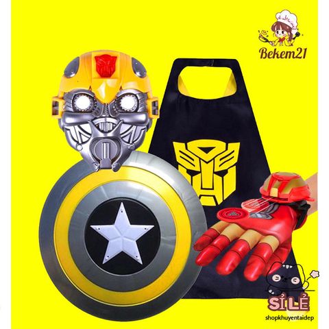 Bộ Trang Phục Siêu Anh Hùng Bumblebee cho Bé - Áo Choàng, Mặt Nạ và Găng Tay Hóa Trang Halloween Độc Đáo