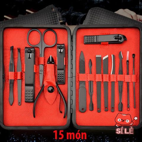 Bộ dụng cụ chăm sóc móng tay inox titanium sang trọng - 15 món tiện lợi, đi kèm hộp da cao cấp làm quà tặng lý tưởng