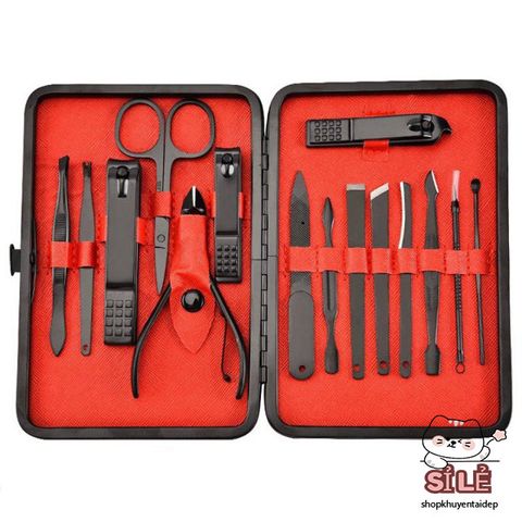 Bộ dụng cụ chăm sóc móng tay inox titanium sang trọng - 15 món tiện lợi, đi kèm hộp da cao cấp làm quà tặng lý tưởng