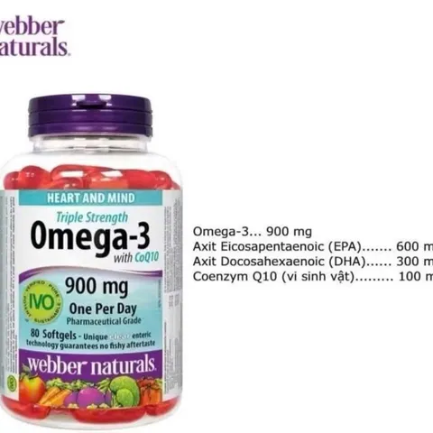( Nhập khẩu , có tem) Omega-3 + CoQ10 H/80v WEBBER NATURALS