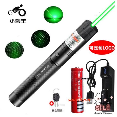 Bút Laser 303 - Đèn Laser Đa Năng Chống Nước 3 Chế Độ, Sạc 4800mAh, Ánh Sáng Xanh, Đỏ, Tím - Dụng Cụ Trình Chiếu và Du Lịch