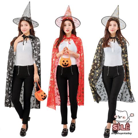 Bộ Trang Phục Phù Thủy Halloween Cho Trẻ Em - Áo Choàng Đen và Nón Phù Thủy Độc Đáo, Lưu Giữ Để Sử Dụng Năm Sau