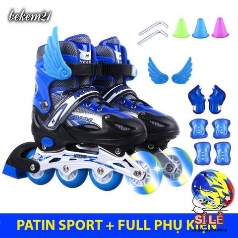 Giày Trượt Patin QF Thế Hệ Mới Điều Chỉnh Kích Thước 8 Bánh Phát Sáng - Kèm Bộ 13-20 Món Bảo Hộ Cho Trẻ Em và Người Lớn