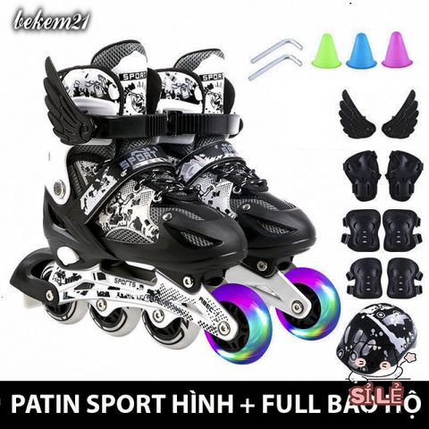 Giày Trượt Patin QF Thế Hệ Mới Điều Chỉnh Kích Thước 8 Bánh Phát Sáng - Kèm Bộ 13-20 Món Bảo Hộ Cho Trẻ Em và Người Lớn