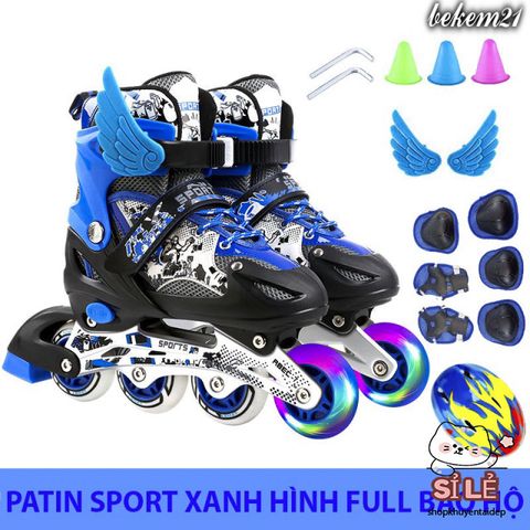 Giày Trượt Patin QF Thế Hệ Mới Điều Chỉnh Kích Thước 8 Bánh Phát Sáng - Kèm Bộ 13-20 Món Bảo Hộ Cho Trẻ Em và Người Lớn