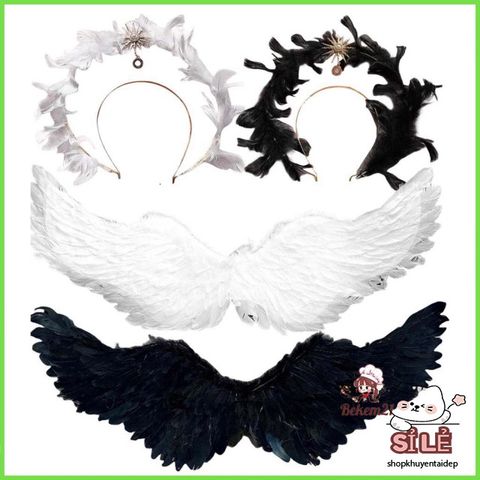 Cánh Quỷ Đen & Cánh Thiên Thần - Phụ Kiện Hóa Trang Halloween Độc Đáo cho Trẻ Em và Người Lớn, Cánh Lông Vũ Thời Trang