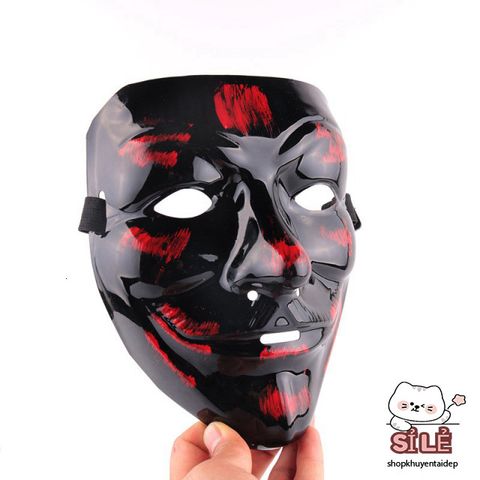 Mặt Nạ Hacker Đen Đỏ - Phụ Kiện Hóa Trang Thú Vị Cho Halloween và Trung Thu, Độc Đáo và Đẹp Mắt