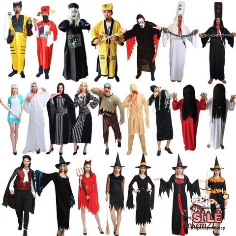 Trang Phục Hóa Trang Halloween Hắc Vô Thường - Cương Thi Ma Quái với Mặt Nạ và Tóc Giả - Thời Trang Cosplay ấn Tượng