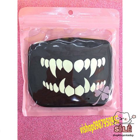 Khẩu Trang Cotton Đen Anime Manga Họa Tiết Răng Nanh Hoạt Hình - Thoáng Khí, Chống Bụi, Unisex, Phù Hợp Mọi Giới Tính