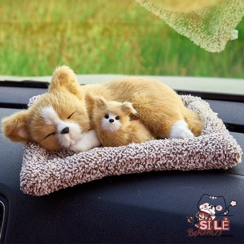 Gấu Thú Bông Cún Xám Đôi Mẹ Con 99% Giống Thực - Phụ Kiện Trang Trí Xe Hơi Khử Mùi Lõi Than Hoạt Tính Đáng Yêu