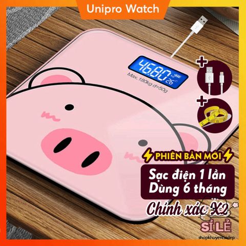 Cân Điện Tử Hình Heo Hồng - Cân Sức Khỏe Mini Sạc USB, Chịu Lực 180KG, Độ Chính Xác Cao, Bảo Hành 1 Năm