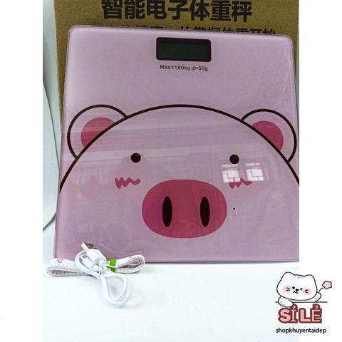 Cân Điện Tử Hình Heo Hồng - Cân Sức Khỏe Mini Sạc USB, Chịu Lực 180KG, Độ Chính Xác Cao, Bảo Hành 1 Năm