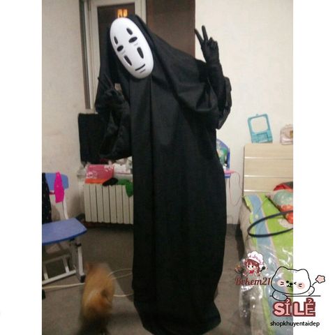 Bộ Trang Phục Cosplay Kaonashi - Hóa Trang Vô Diện Hayao Miyazaki Cho Trẻ Em và Người Lớn - Áo Choàng Đen và Mặt Nạ Vô Diện
