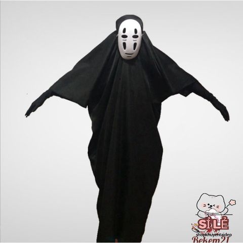 Bộ Trang Phục Cosplay Kaonashi - Hóa Trang Vô Diện Hayao Miyazaki Cho Trẻ Em và Người Lớn - Áo Choàng Đen và Mặt Nạ Vô Diện