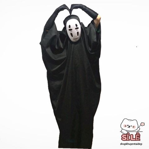 Bộ Trang Phục Cosplay Kaonashi - Hóa Trang Vô Diện Hayao Miyazaki Cho Trẻ Em và Người Lớn - Áo Choàng Đen và Mặt Nạ Vô Diện