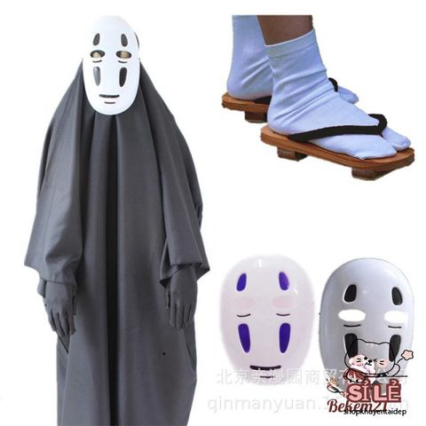 Bộ Trang Phục Cosplay Kaonashi - Hóa Trang Vô Diện Hayao Miyazaki Cho Trẻ Em và Người Lớn - Áo Choàng Đen và Mặt Nạ Vô Diện