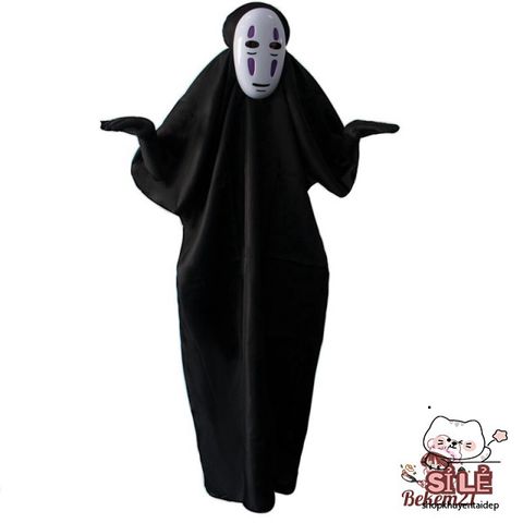 Bộ Trang Phục Cosplay Kaonashi - Hóa Trang Vô Diện Hayao Miyazaki Cho Trẻ Em và Người Lớn - Áo Choàng Đen và Mặt Nạ Vô Diện
