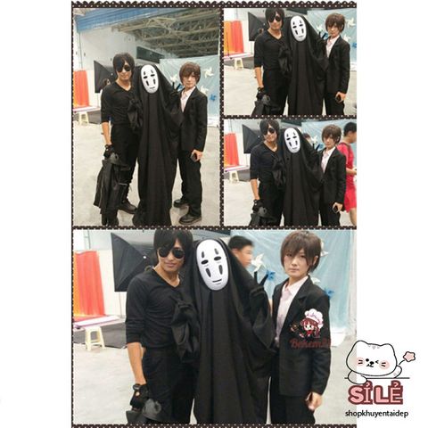 Bộ Trang Phục Cosplay Kaonashi - Hóa Trang Vô Diện Hayao Miyazaki Cho Trẻ Em và Người Lớn - Áo Choàng Đen và Mặt Nạ Vô Diện