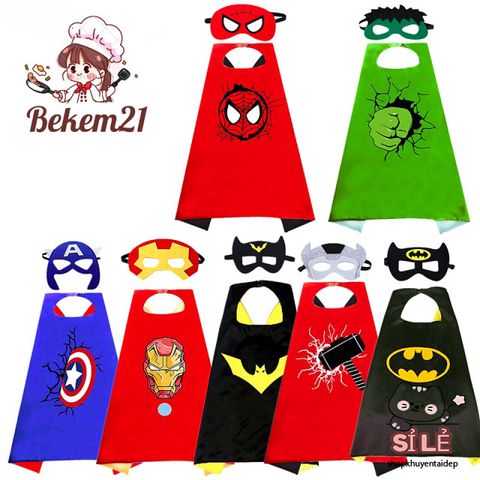 Bộ trang phục siêu anh hùng cho bé trai - Áo choàng và mặt nạ Spider-Man, Iron Man, Superman - Thời trang trẻ em chất cotton an toàn