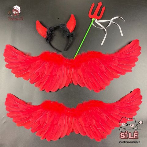 Cánh Thiên Thần Đỏ Hóa Trang Halloween Cho Bé Gái - Phụ Kiện Cosplay Đáng Yêu Với Băng Đô Và Đũa Phép Huyền Ảo