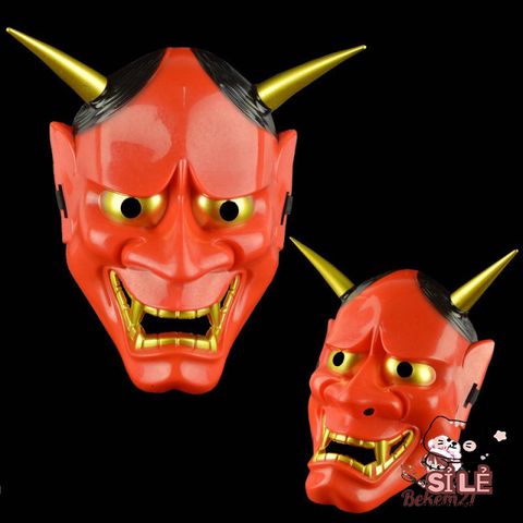 Mặt Nạ Quỷ Hannya Oni Noh Sừng Ấn Tượng - Phụ Kiện Hóa Trang Halloween Độc Đáo, Chất Liệu Nhựa Bền Đẹp