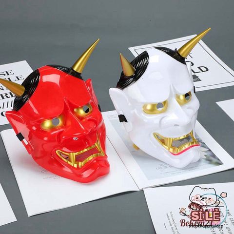 Mặt Nạ Quỷ Hannya Oni Noh Sừng Ấn Tượng - Phụ Kiện Hóa Trang Halloween Độc Đáo, Chất Liệu Nhựa Bền Đẹp