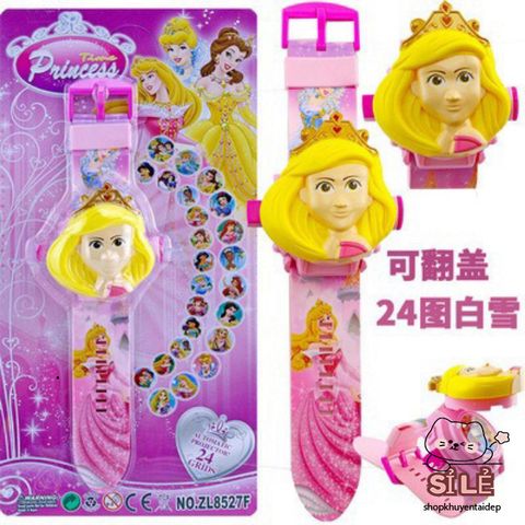 Đồng Hồ Chiếu Hình 3D Trẻ Em - Đồng Hồ Điện Tử Hình Nhân Vật Hoạt Hình Vui Nhộn, 24 Hình Ảnh Elsa, Kitty, Siêu Nhân, Công Chúa